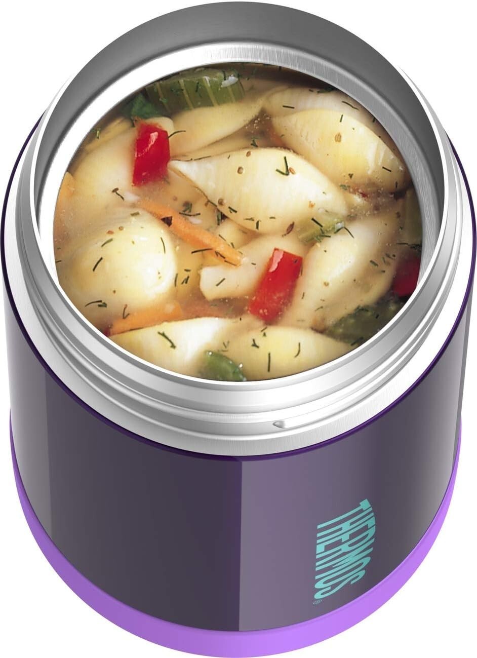 FUNTAINER 16 Ounce Purple Stainless Steel Kids Food Jar with Insulated Design