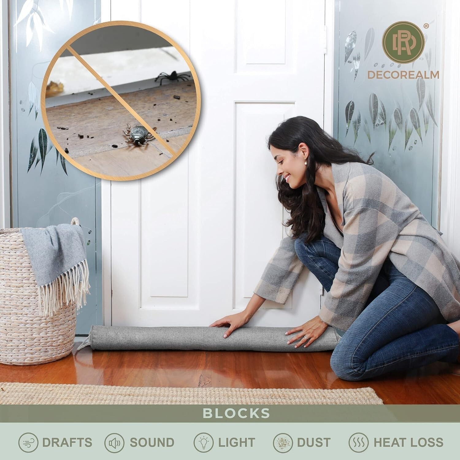 36" Weighted Under Door Draft Stopper - Pewter Herringbone Insulation Blocker