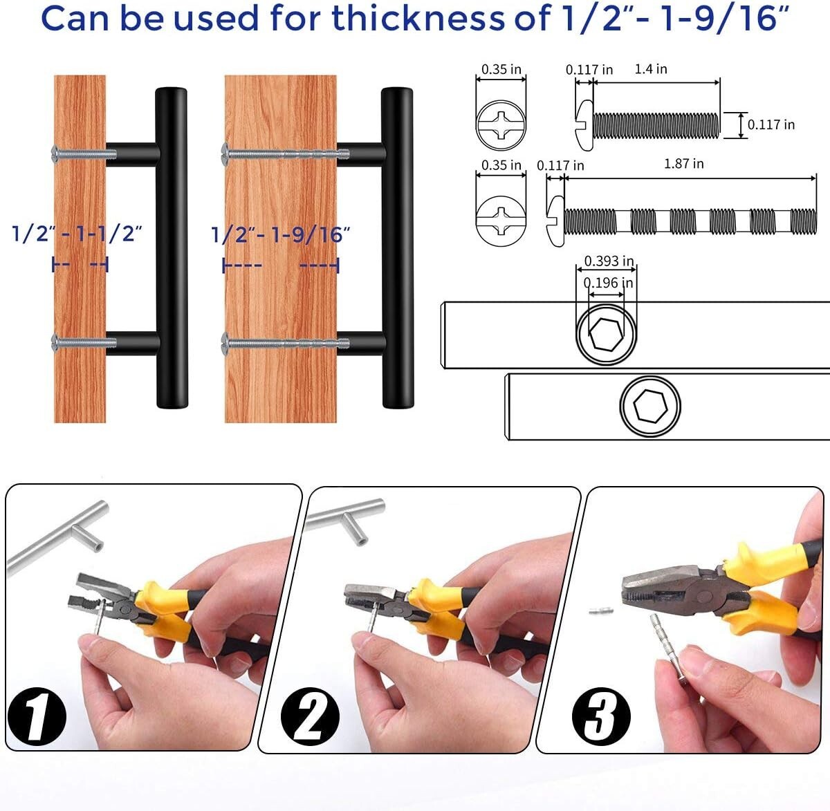 Versatile 6 Inch Matte Black Handles for Cabinets - 30 Piece Stainless Steel Set