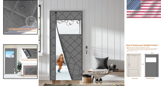 Elegant Gray Magnetic Thermal Insulated Curtain - Noise Reducing & Weatherproof