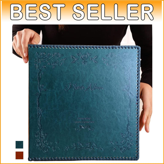 Elegant Vintage Leather Photo Album - 80 Self-Adhesive Pages for Memories