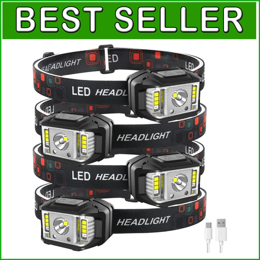 1200 Lumen Motion Sensor Rechargeable Headlamp - 4 Pack, Waterproof & Lightwe...