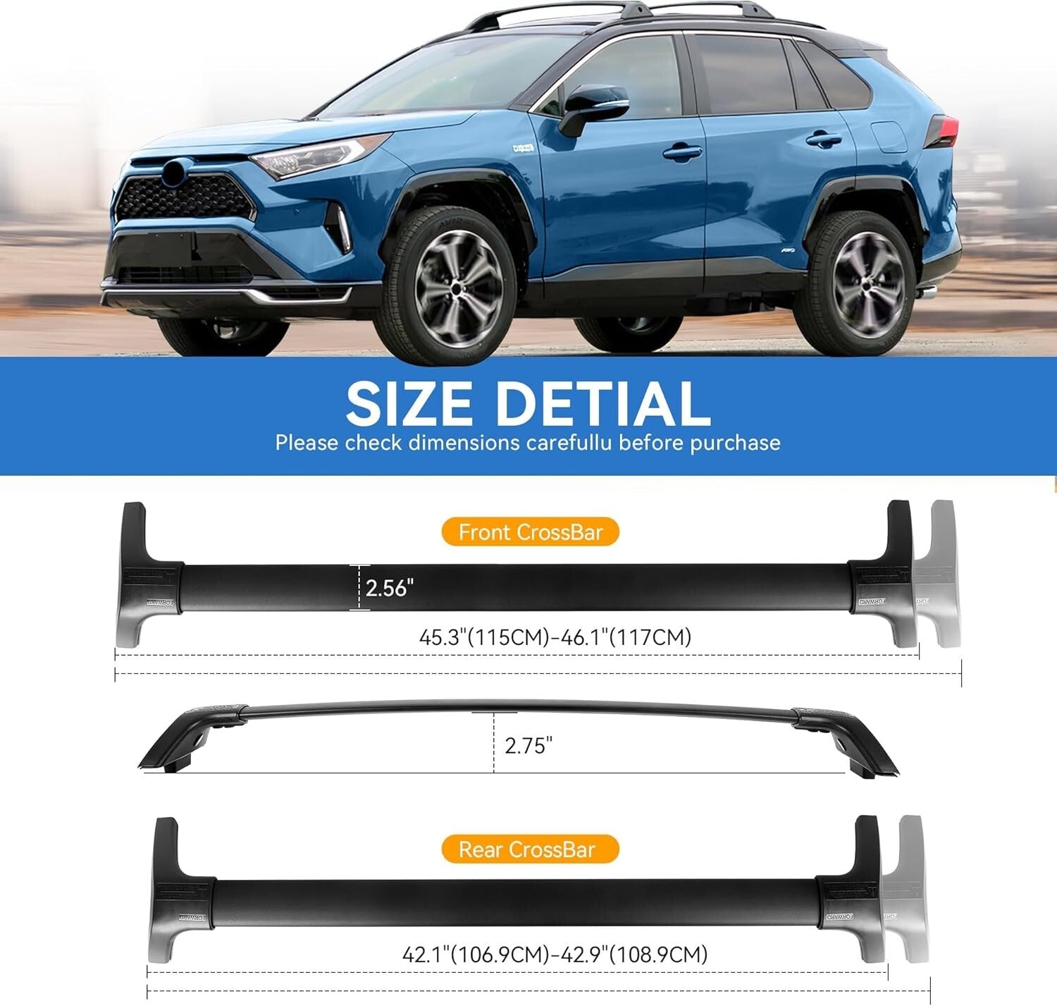 Maximize Adventure with 220LBS Roof Rack Cross Bars for 2019-2025 RAV4 Models