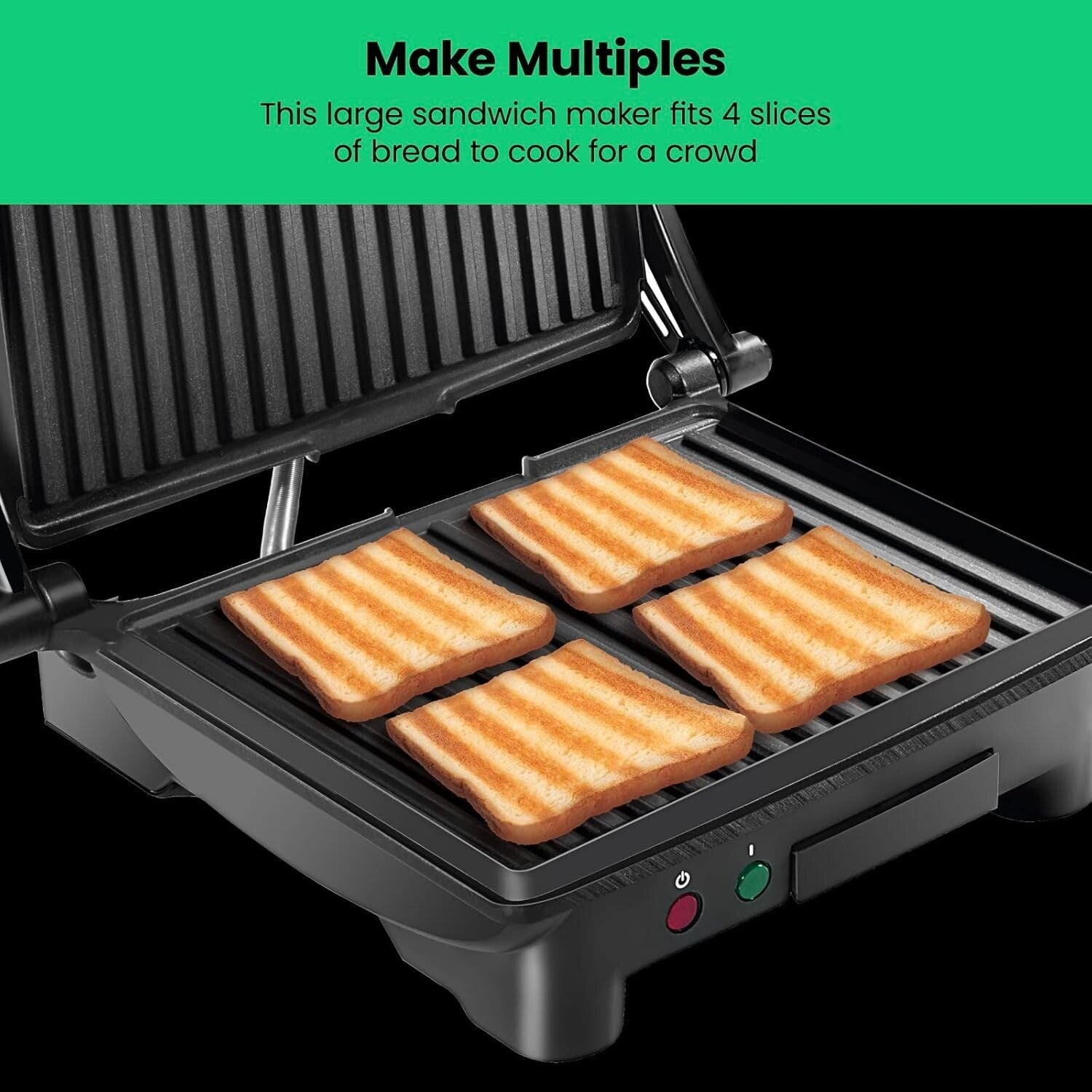 Effortless 4 Slice Panini Press with Non-Stick Plates - Ideal for Small Kitchens
