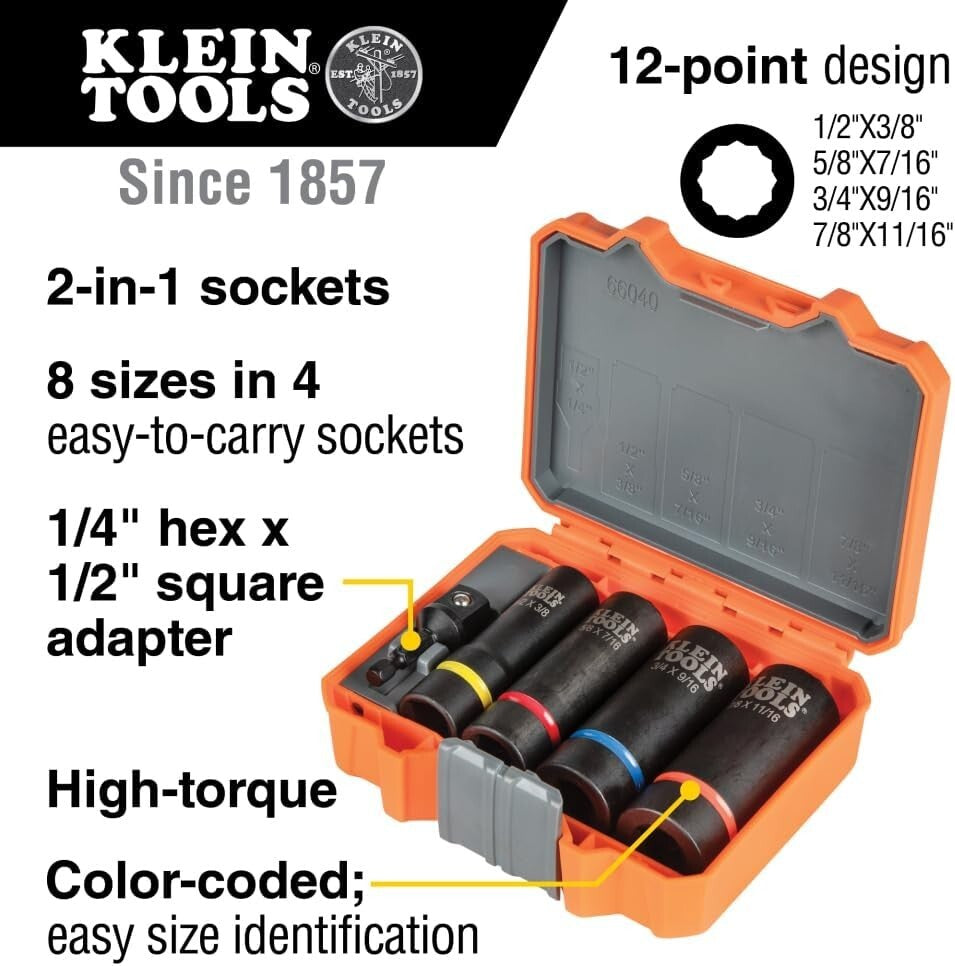 12-Point Deep Socket Set in 5-Piece Configuration - All-in-One Carrying Case