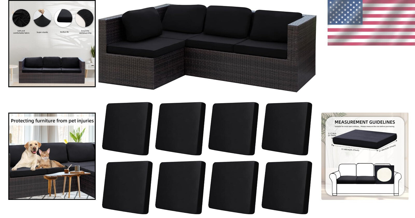 Stylish 8-Piece Set of Elastic Patio Cushion Covers for Refreshing Outdoor Decor