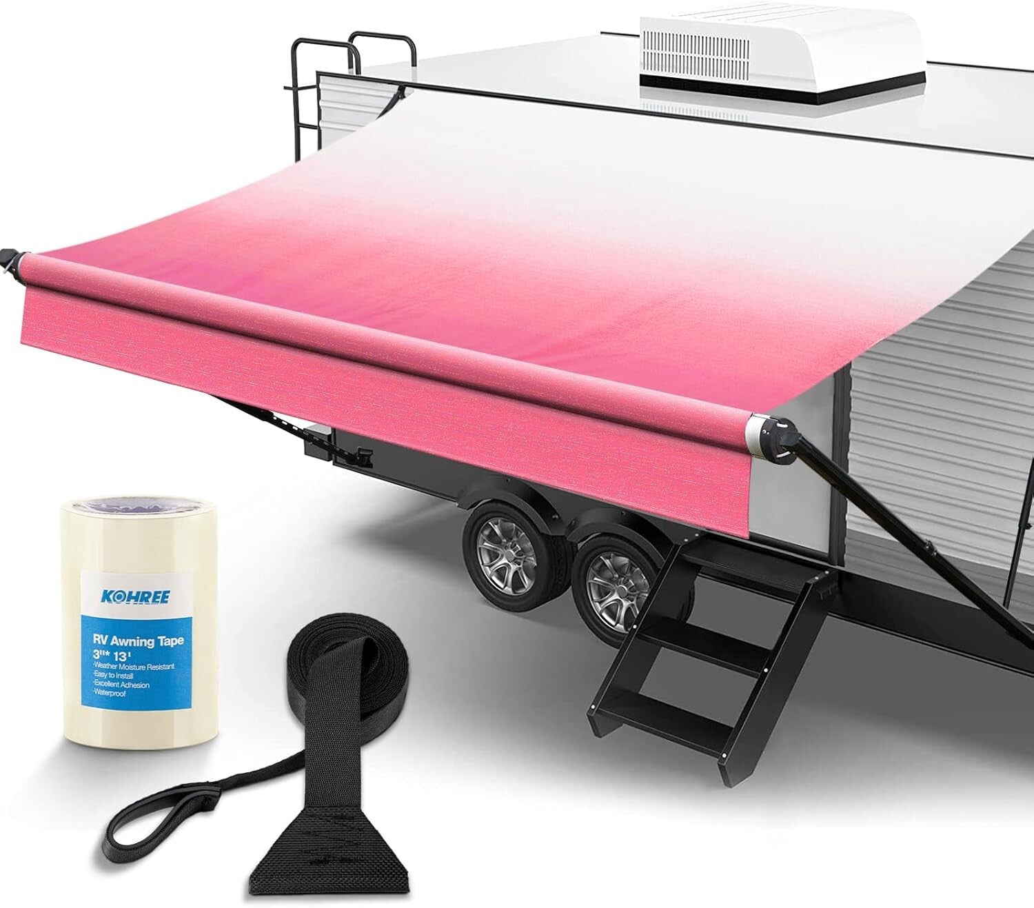 17' Durable Vinyl RV Awning with Easy Install Pull Strap - Pink Fade Design