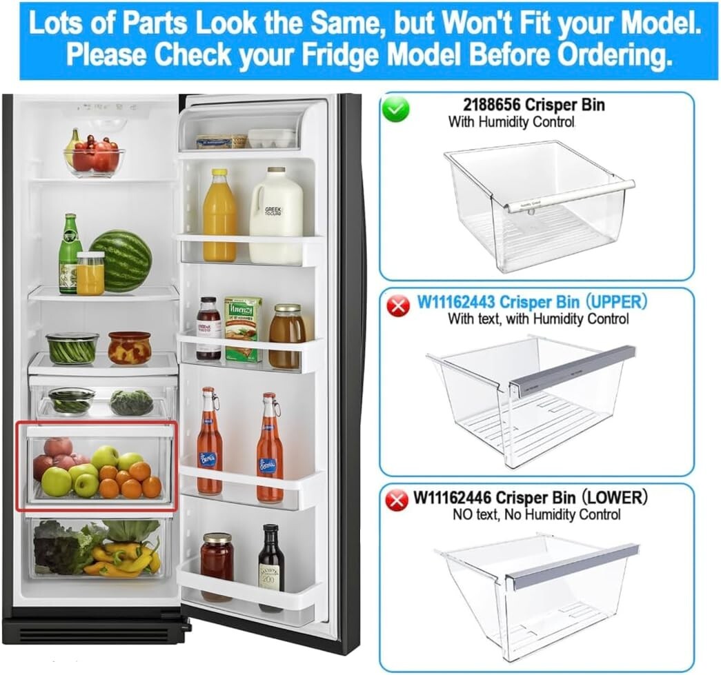 Fits WP Models: Quality Crisper Bin Drawer Replacement with Humidity Control