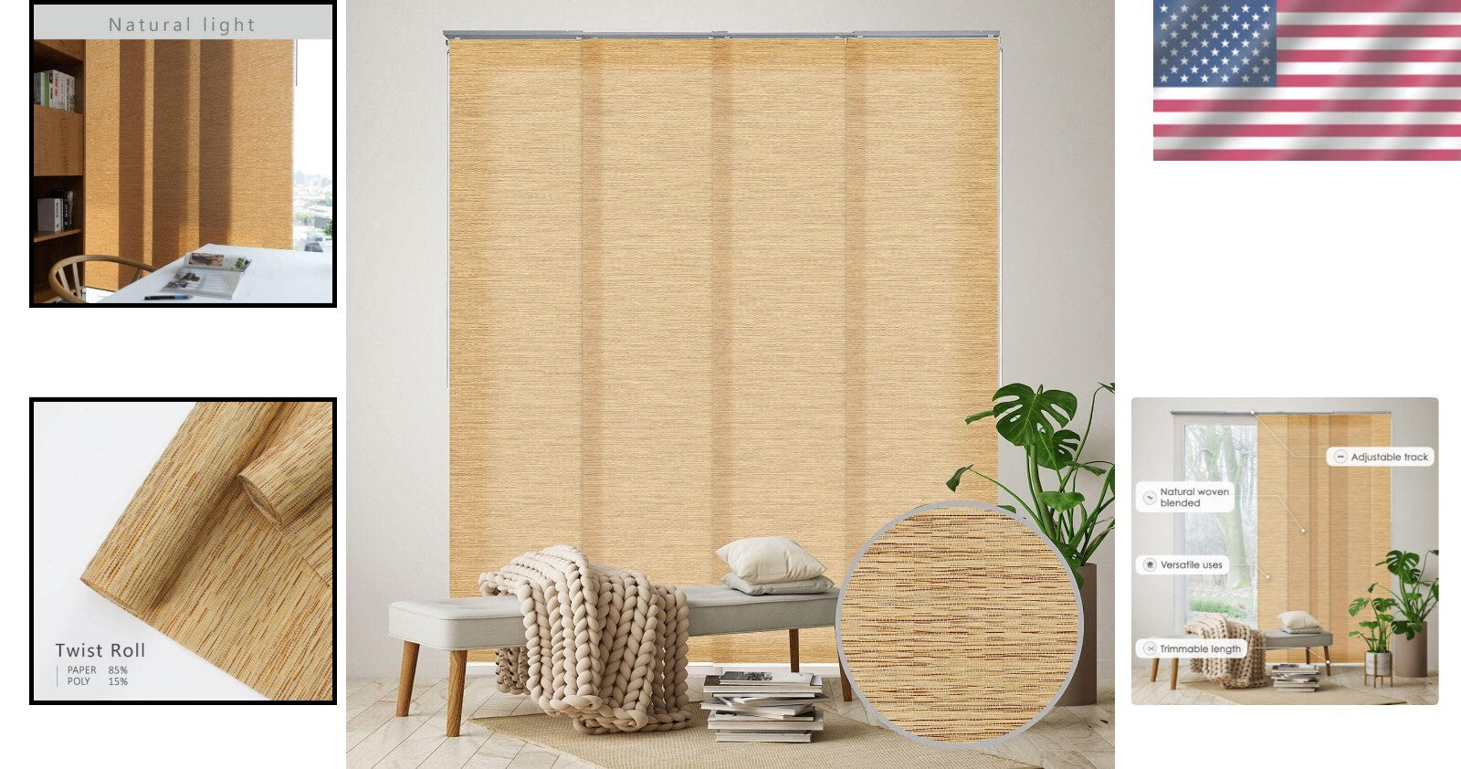 Adjustable Vertical Blinds: Cordless Sliding Door & Room Divider - 45.8" to 86"