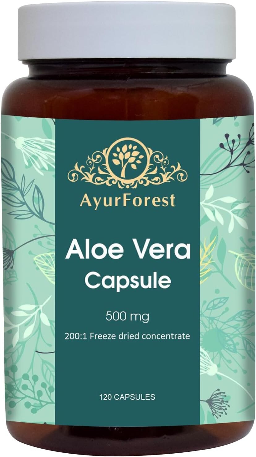Natural Aloe Vera Health Capsules 120 Count - Digestive Aid & Skin Booster