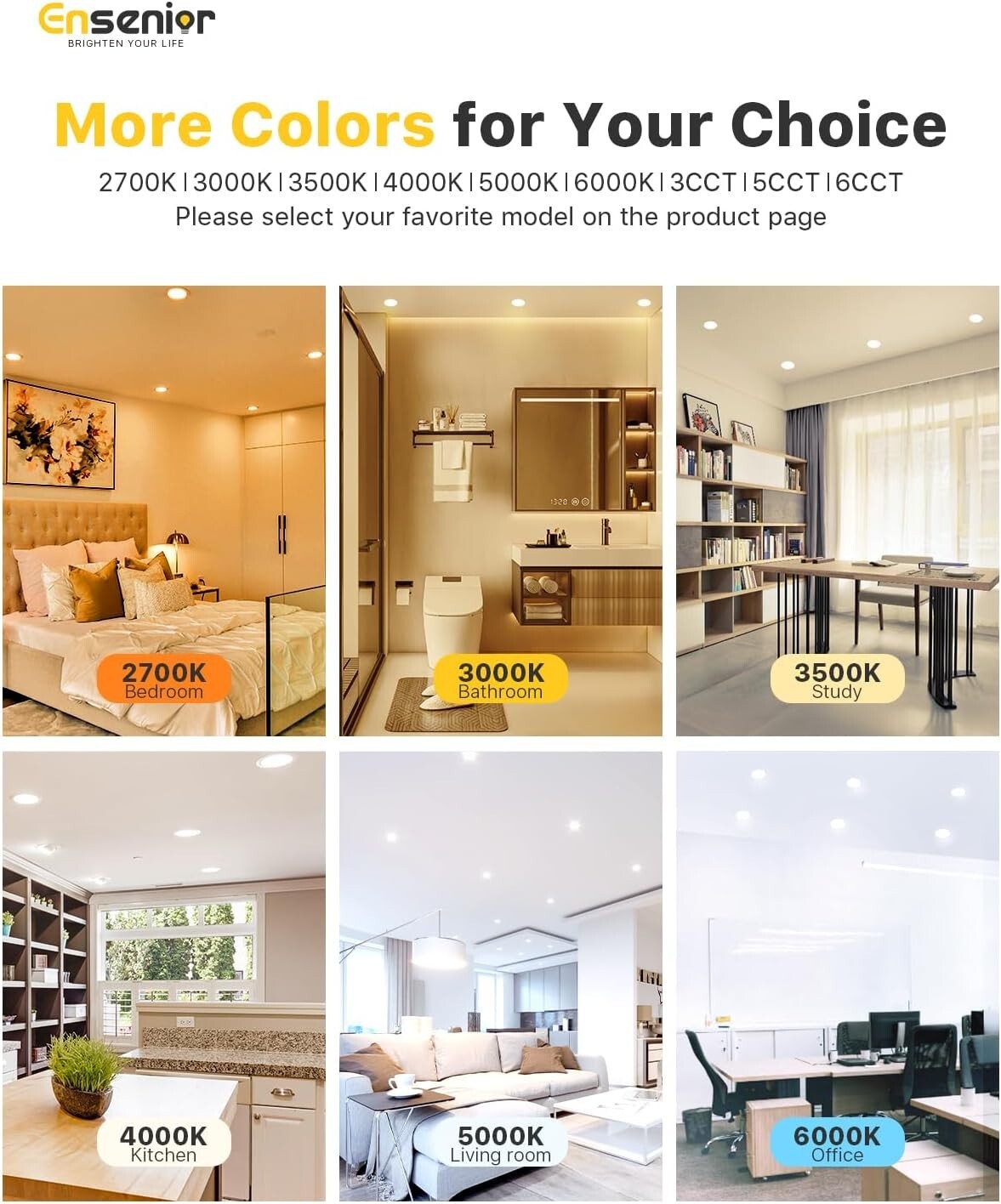 750 Lumens Adjustable Color Dimmable 4 Inch LED Recessed Ceiling Lights Pack