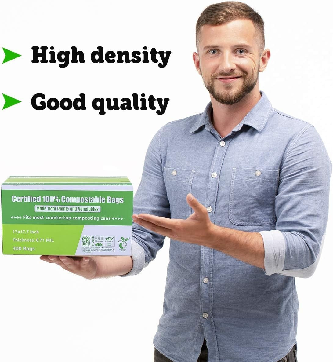 Eco-Friendly 3 Gallon Compost Bags - 300 Count, ASTM Certified for Safety