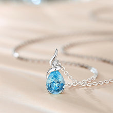 Load image into Gallery viewer, Sparkling Aquamarine Birthstone Pendant Necklace with 16" Chain &amp; Diamonds