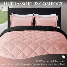 Load image into Gallery viewer, Stylish All-Season 3-Piece King Comforter Set - Pink &amp; Black Reversible Design