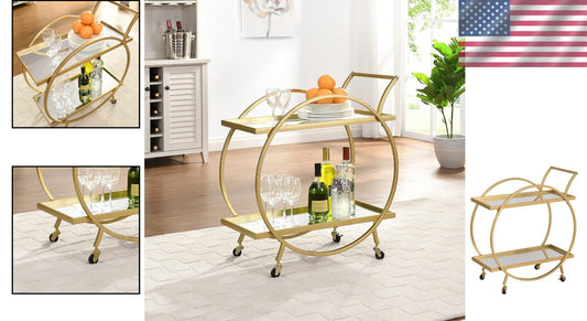 Sophisticated Gold Metal Bar Cart with Mirrors and Locking Wheels - 28 inches