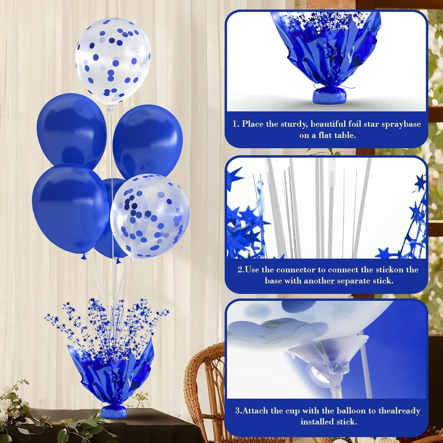 Six Royal Blue Table Balloon Centerpieces – Easy Setup for Every Festivity