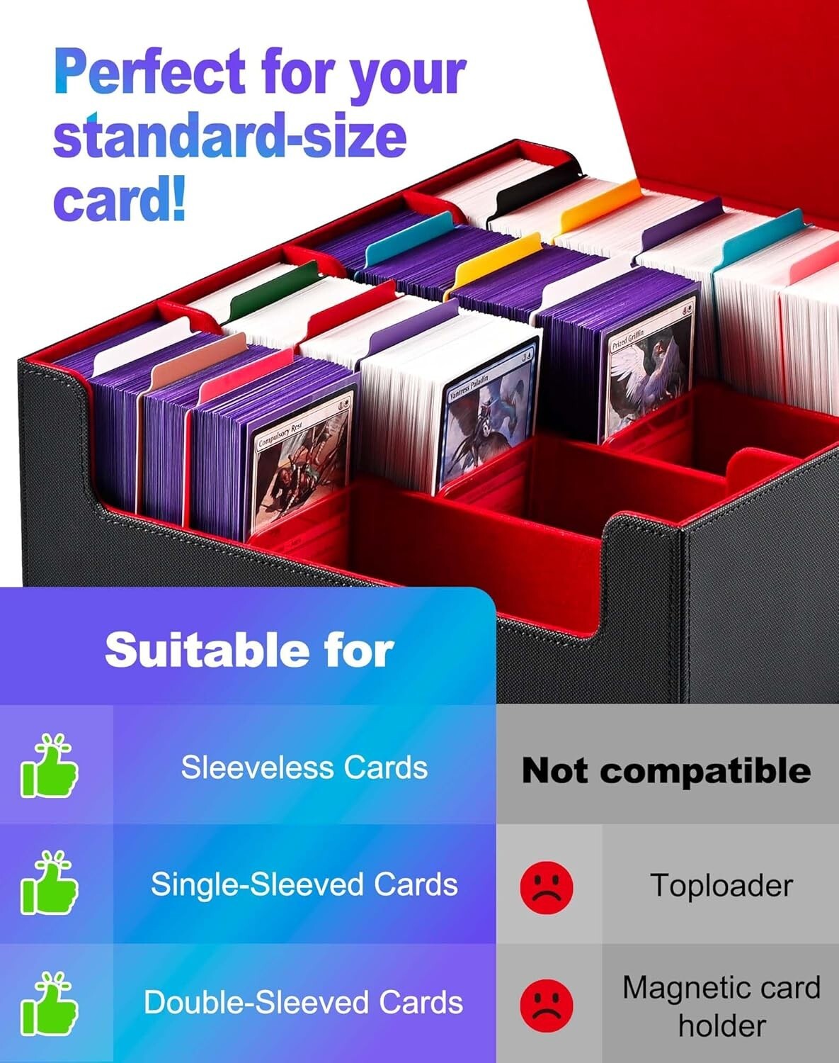 Premium MTG Commander Deck Box with Colorful Dividers and Magnetic Closure