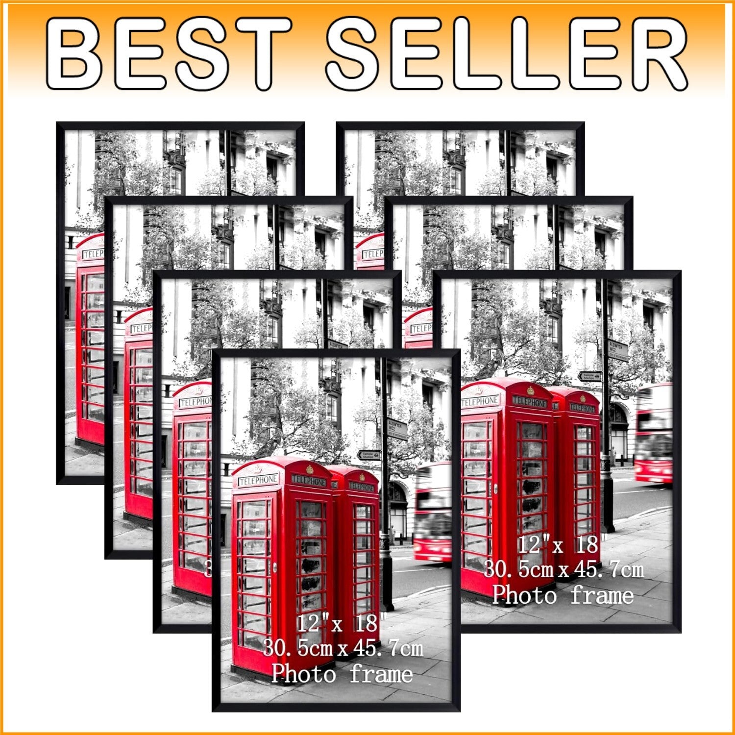 Elegant Set of 7 Black 12x18 Picture Frames for Wall Display - Versatile Style