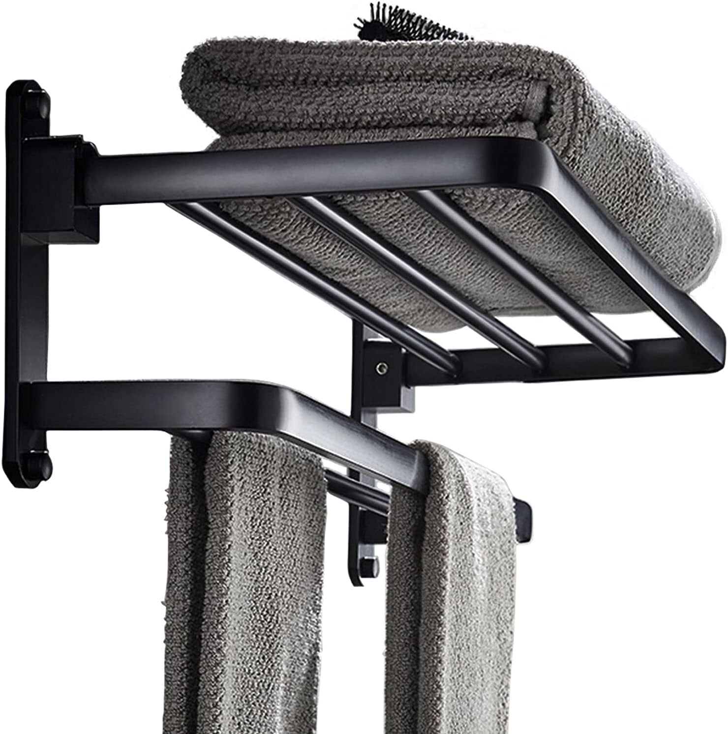 Elegant 16-Inch Matte Black Towel Rack with Folding Feature for Modern Bathrooms
