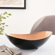 Load image into Gallery viewer, Elegant 14.75" x 11" Hammered Black and Copper Oval Bowl - Fruit or Nut Use