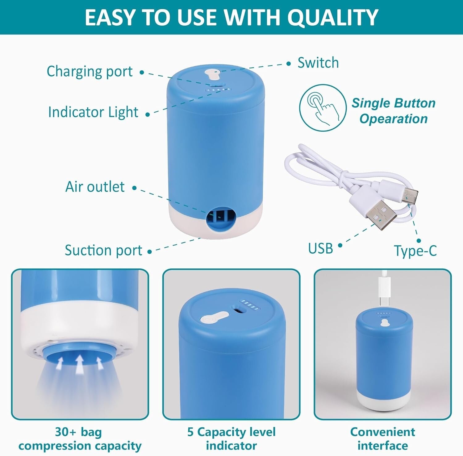 Effortless Compression Vacuum Bags 26 Pack with Electric Pump & Seal Technology