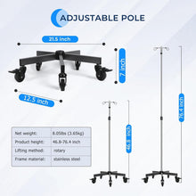 Load image into Gallery viewer, Portable Stainless Steel IV Pole - 2 Hooks, Adjustable Height &amp; Wheels
