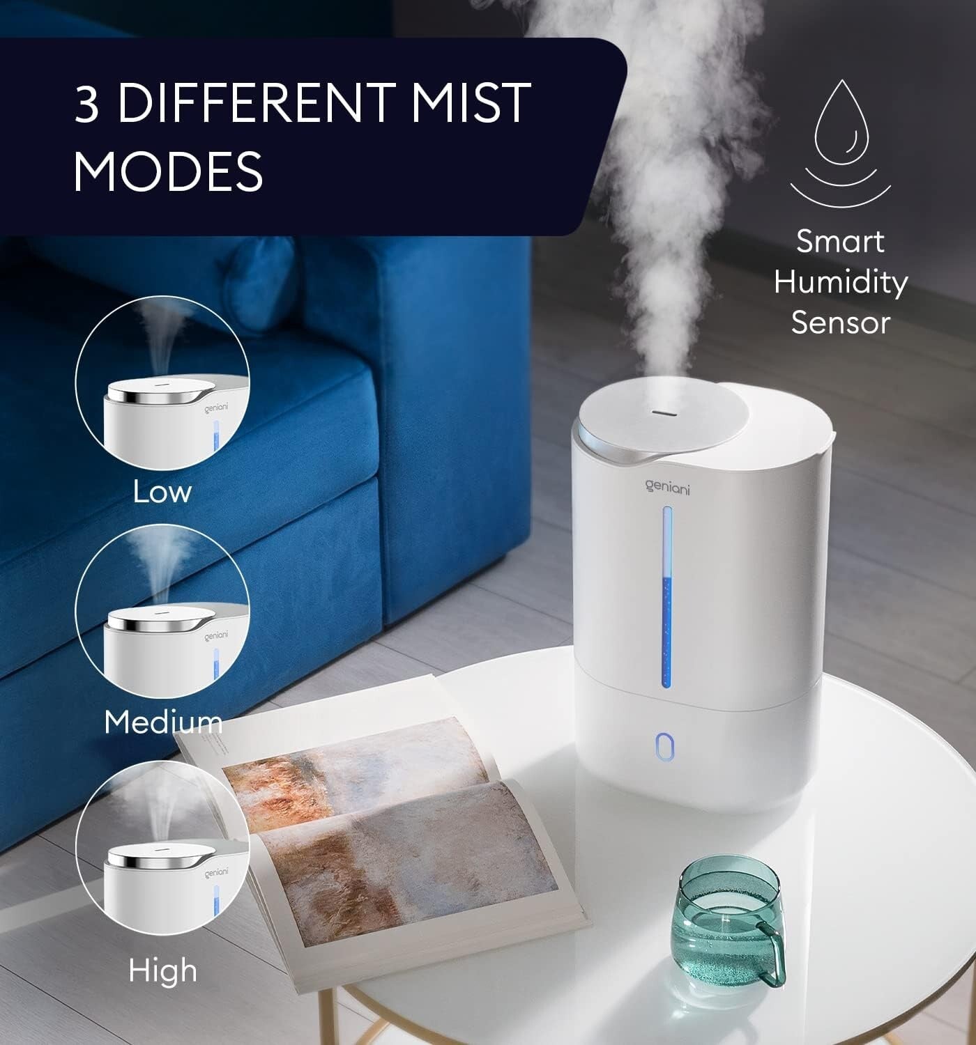 Cool Mist Ultrasonic 6L Humidifier with Night Light - Ideal for Babies & Plants