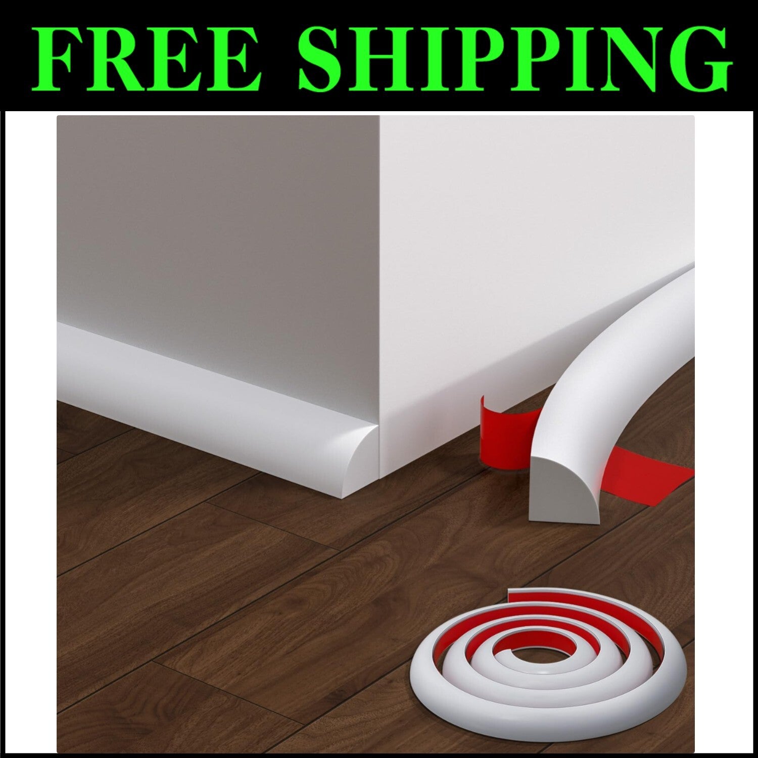 Flexible 158 Inch Rubber Peel and Stick Quarter Round Molding - Waterproof Trim