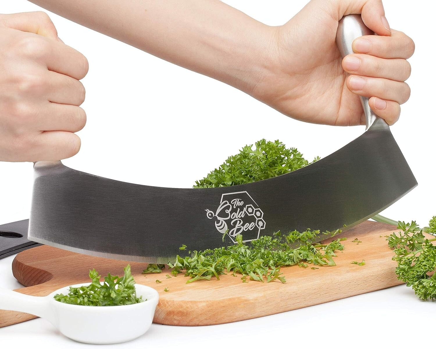 Ergonomic 12" Mezzaluna Knife & Protective Cover - Ideal for Chopping & Dicing