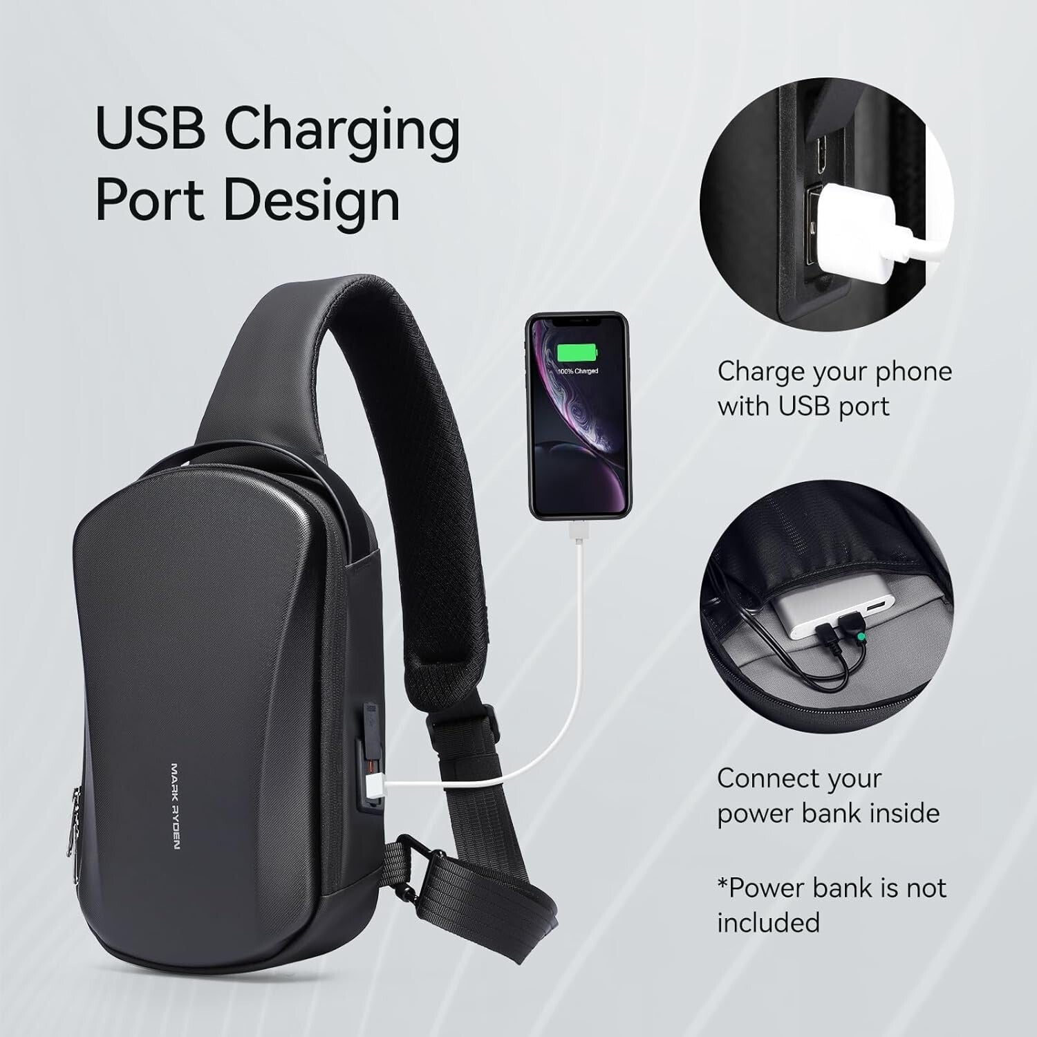 Multi-Functional Men's Sling Bag with Hard Shell & USB Port - Perfect for Travel
