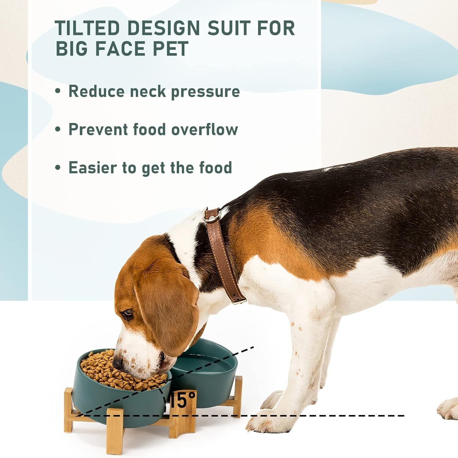 Stylish 15° Slanted Ceramic Pet Bowl Set with Bamboo Stand for Easy Feeding