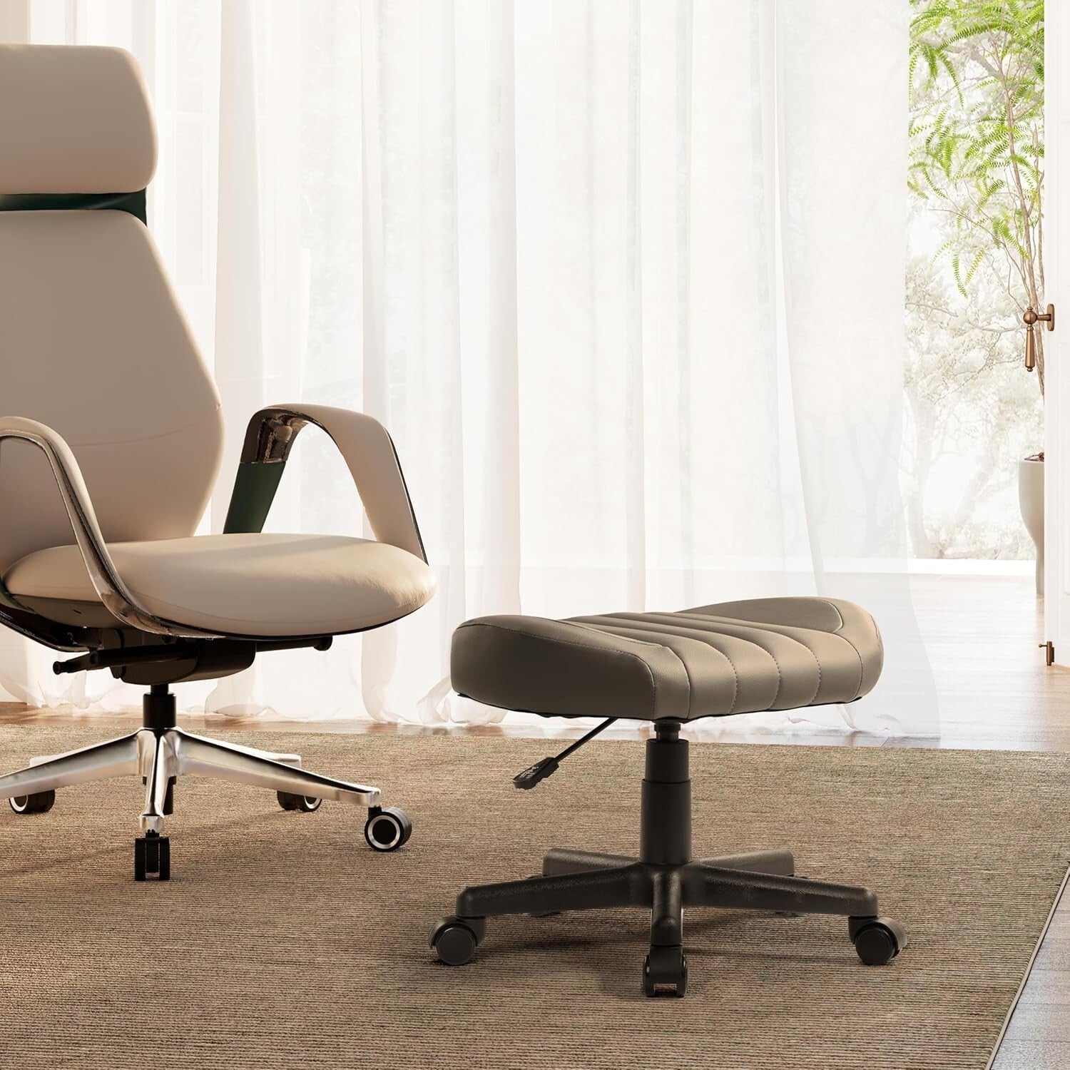 Luxury PU Leather Office Chair with Swivel Wheels & Height Adjustable Footrest