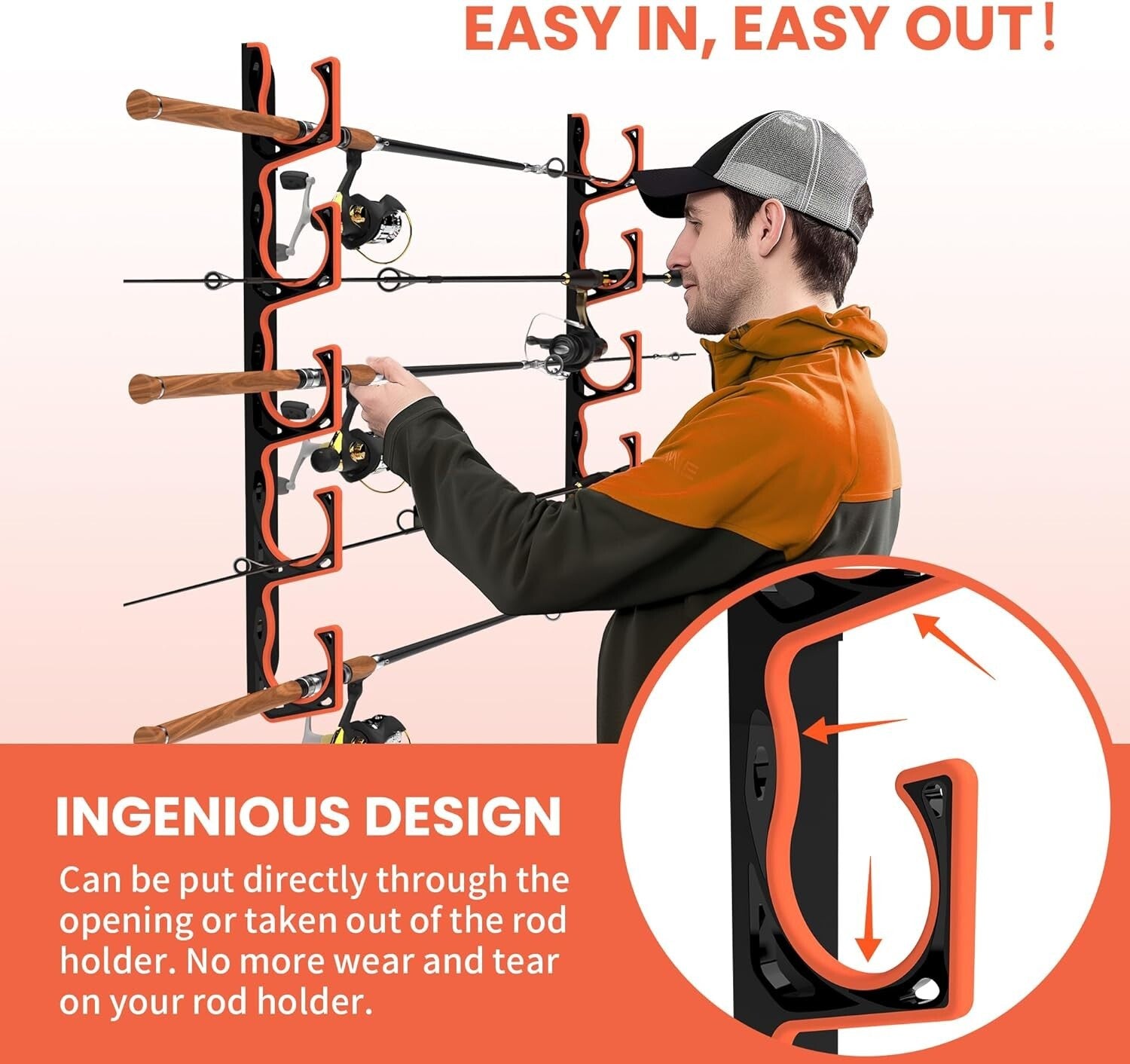 Organize Your Garage with 8 Pack Fishing Rod Holder - Durable Wall Mount System