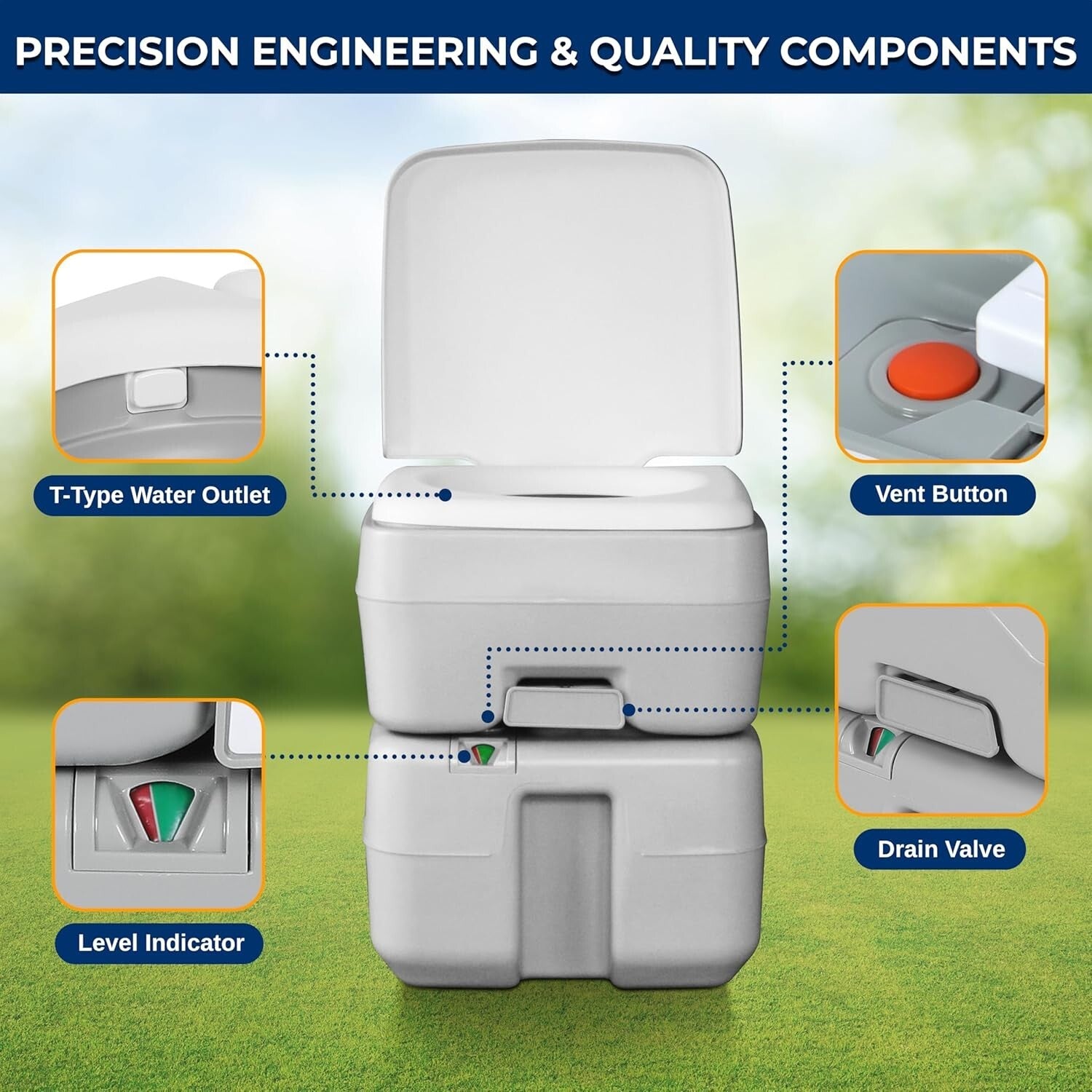 5.2-Gallon Leak-Proof Portable Camping Toilet - Ideal for Hiking & Boating