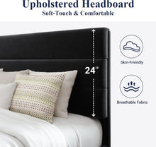 Load image into Gallery viewer, Sturdy King Size Bed Frame with Velvet Upholstered Headboard – Easy Assembly