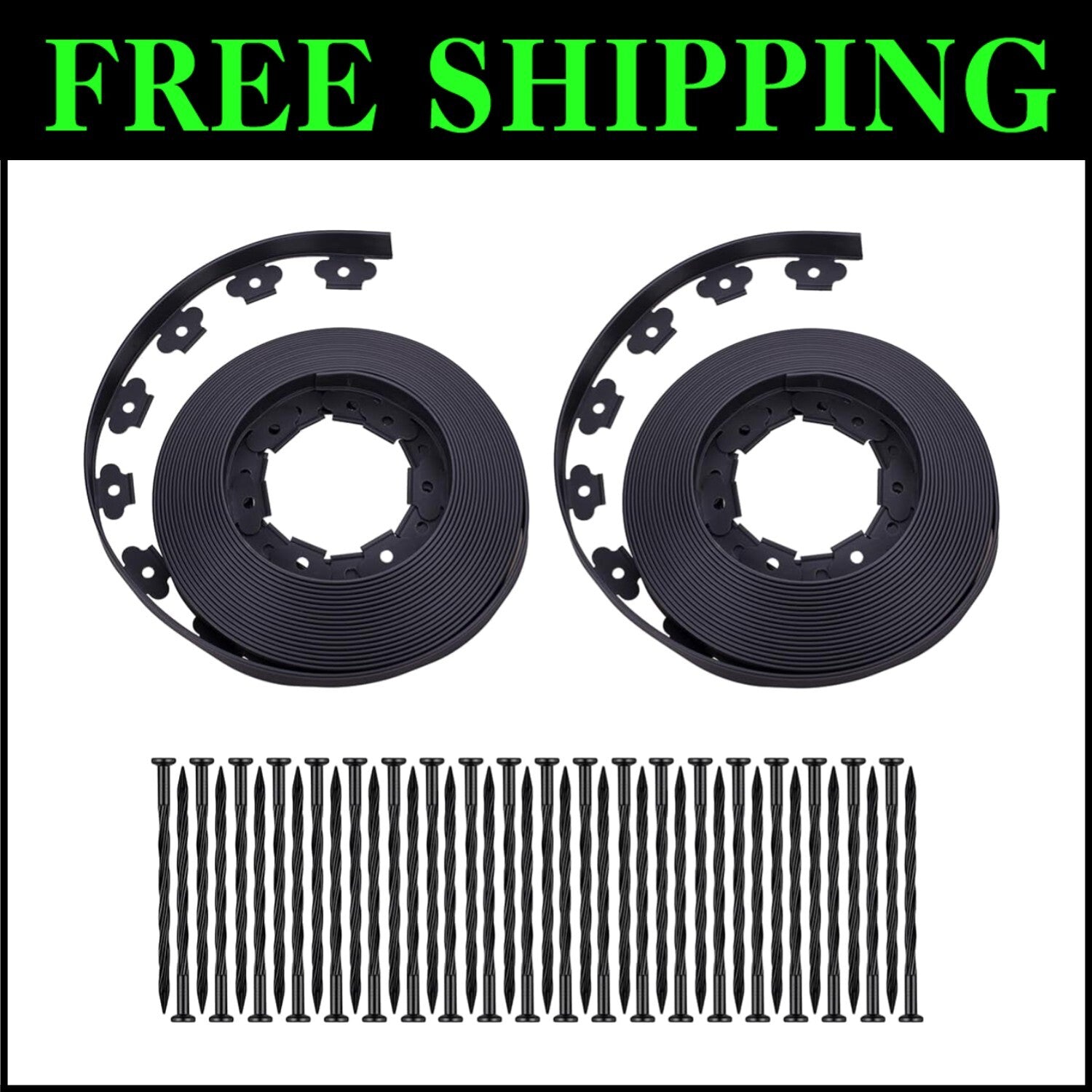 100FT No-Dig Landscape Edging Kit with 60 Durable Stakes - Black Beautification