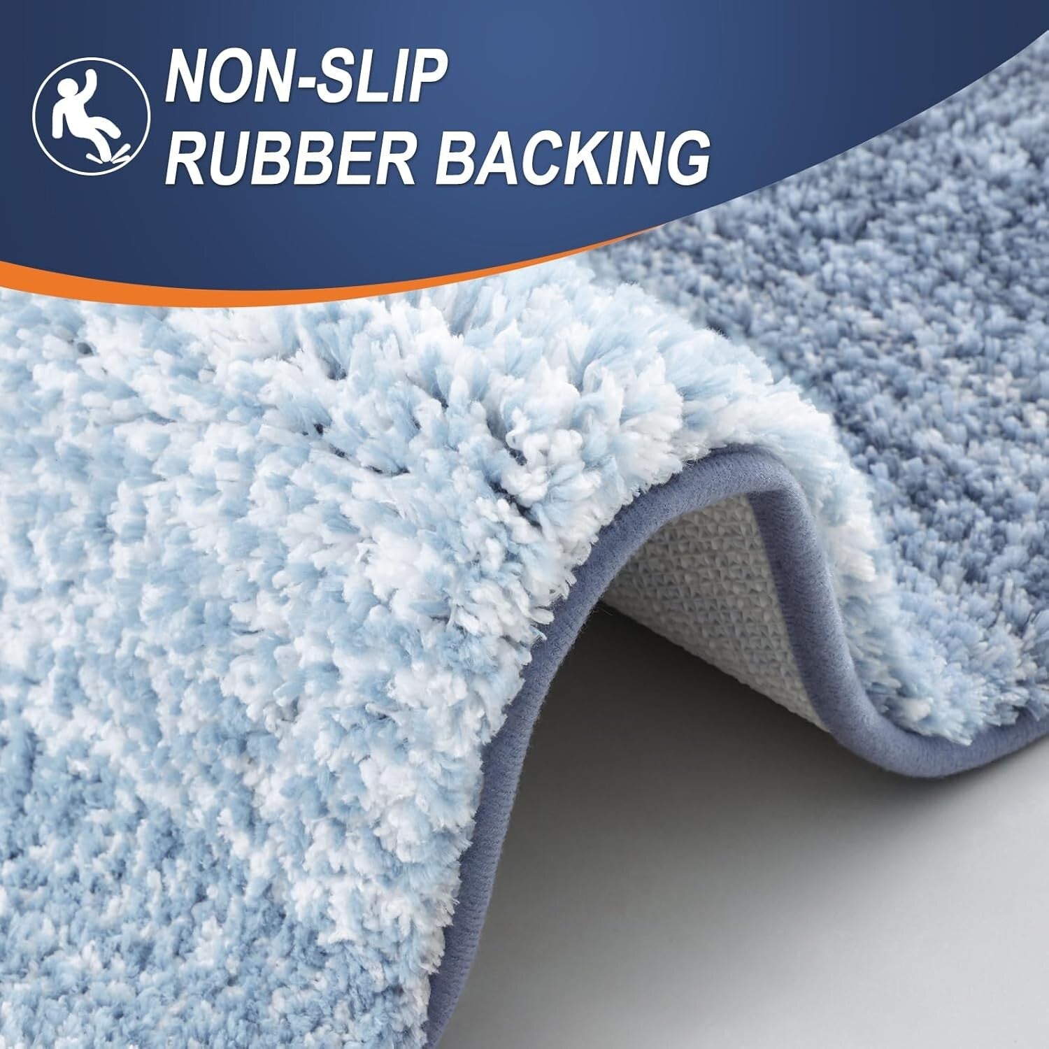 Extra Soft 59x20 Blue Bath Mat with Non-Slip Rubber Backing for Bathroom Safety