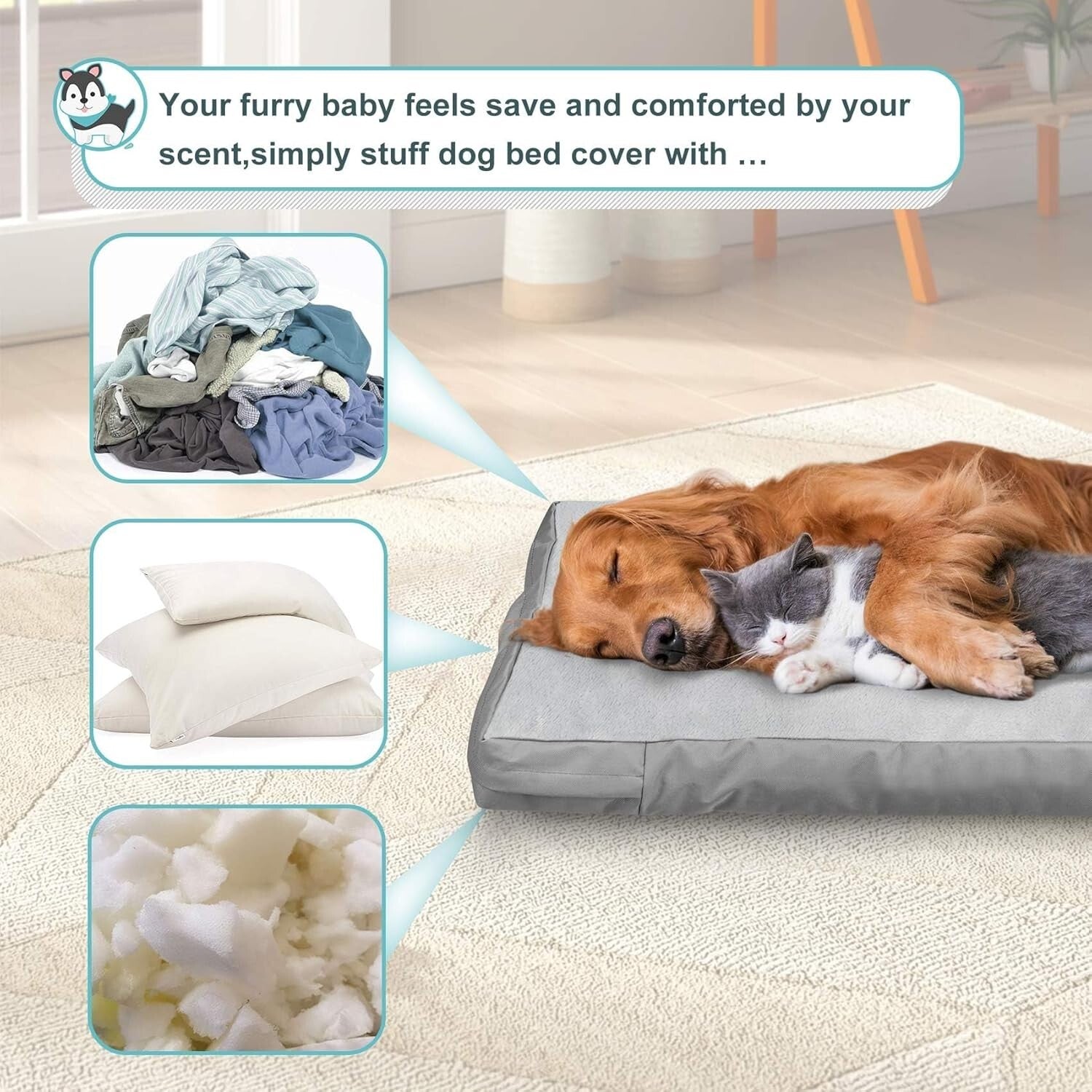 Heavy-Duty Waterproof Dog Bed Cover, Fluffy Design 48"L x 36"W for Large Pets