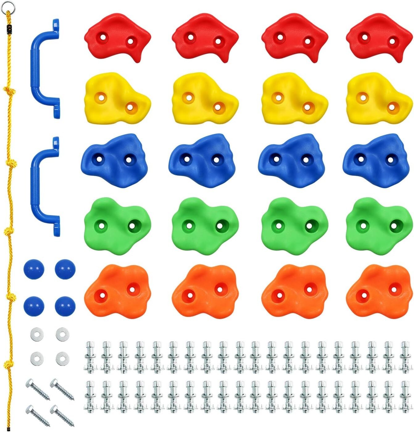 Durable 20pc Kids Rock Climbing Holds with Handles & Knotted Rope - Safe Fun