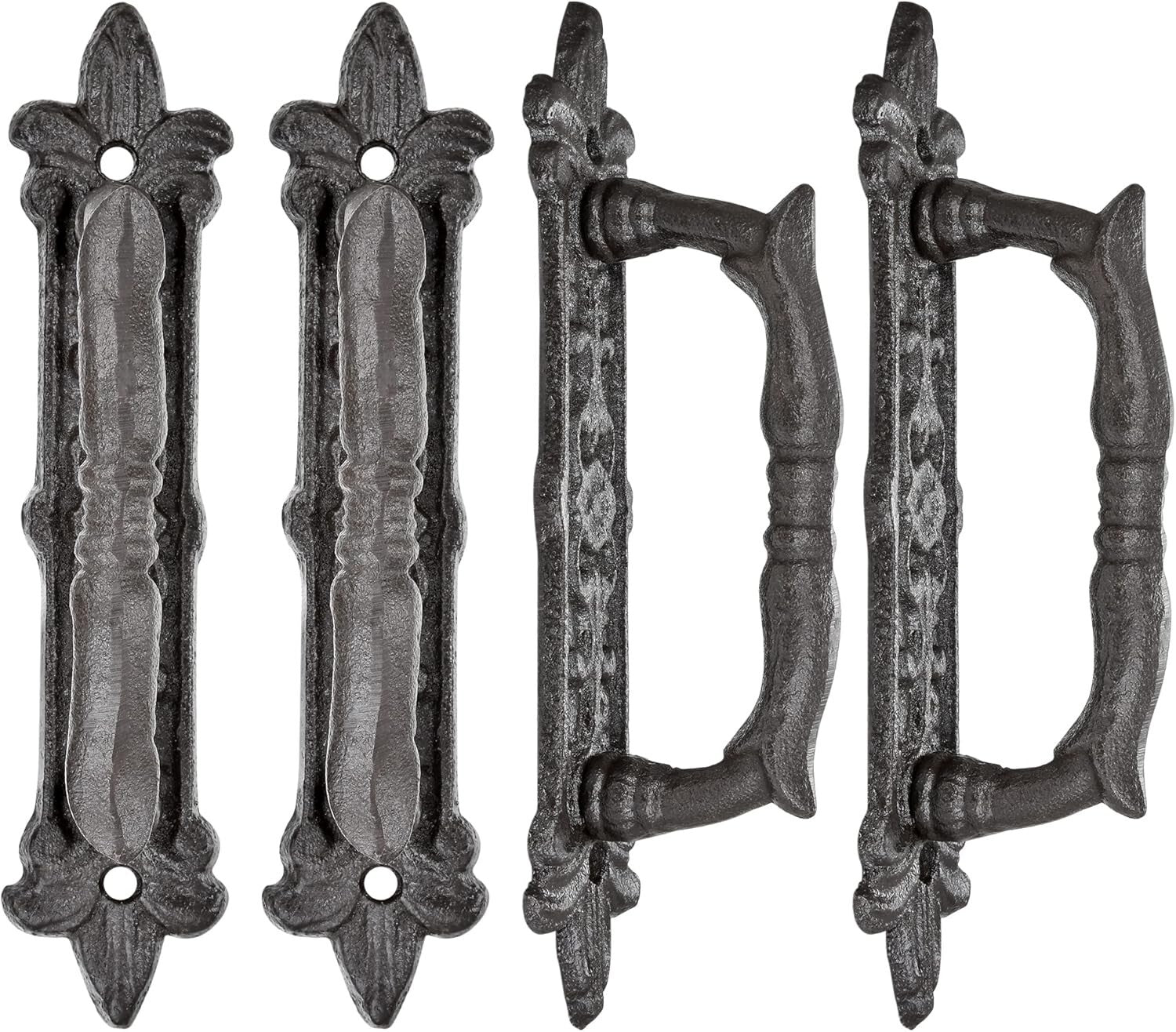 4 Packs Heavy Duty Rustic Barn Door Handles - 8.9" Dark Brown Cast Iron