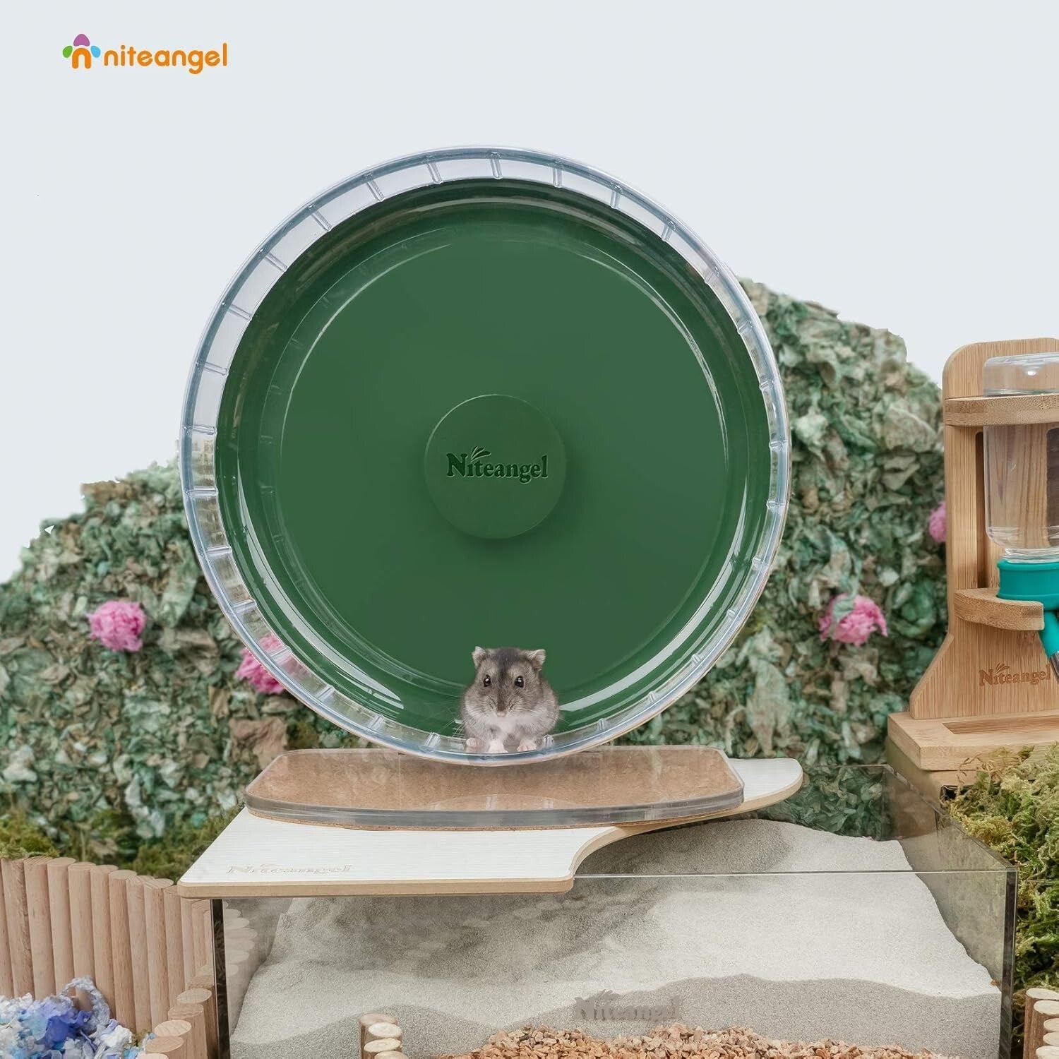 Durable Dark Green Hamster Exercise Wheel - Quiet Spinner with Adjustable Stand