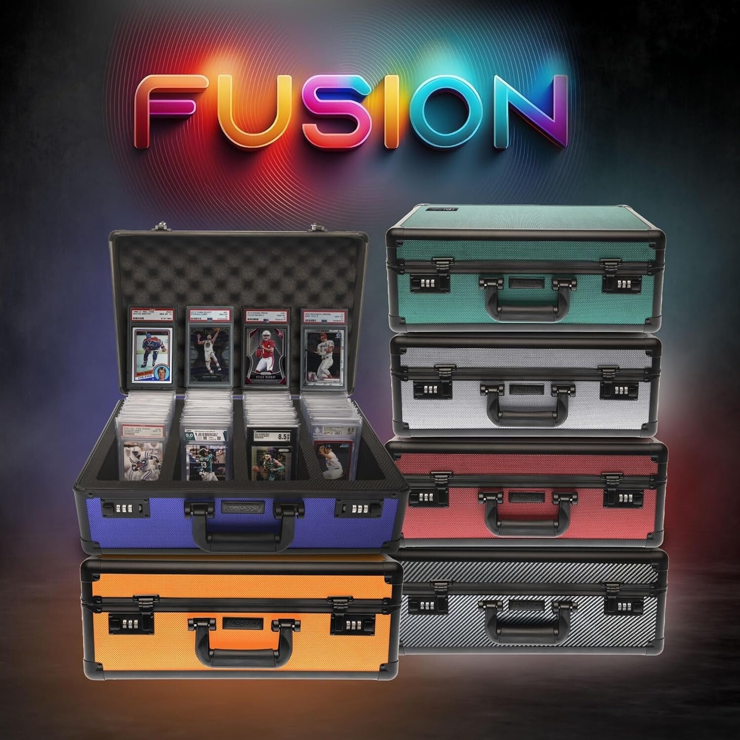 PSA Graded Card Storage Box - 4 Row Aluminum Case for 160+ Cards - Black