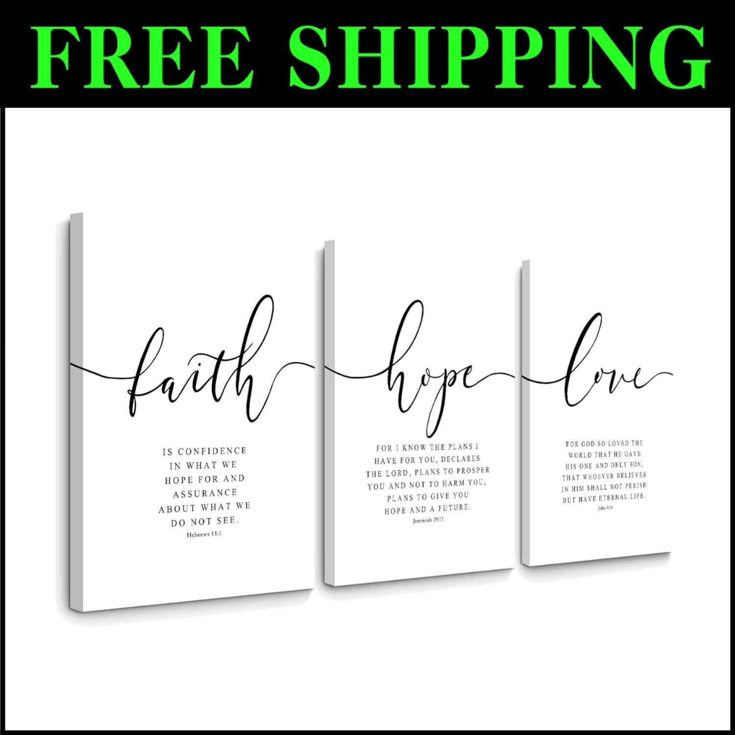 Elegant 3-Piece Bible Verse Wall Art - 16x24 Framed Canvas Prints for Any Room