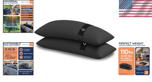 2 Fillable Straight Sandbags for Stylish Umbrella Stability - 55 LBS Each