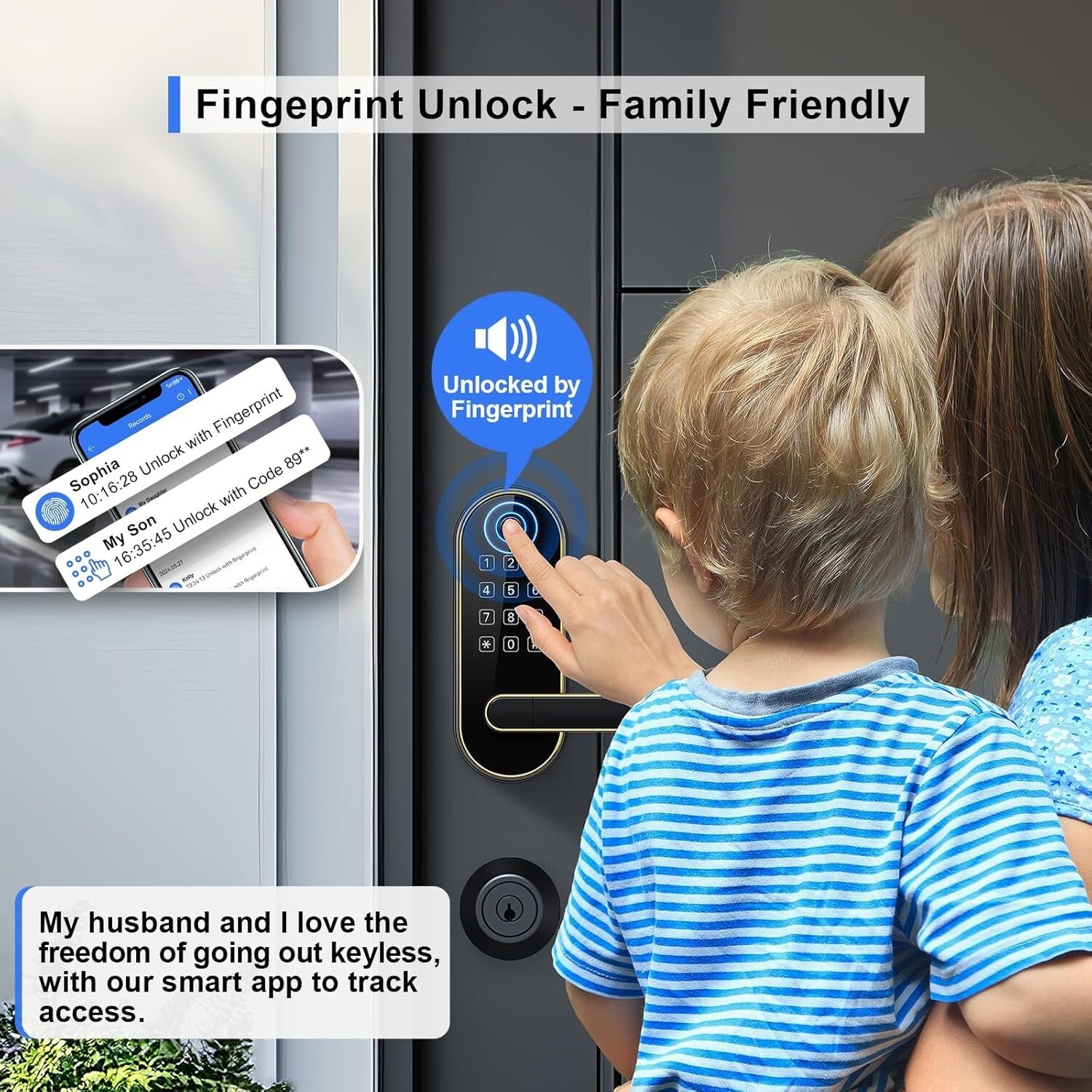 Biometric Keyless-Entry Smart Lock - Fingerprint & Code Touchscreen Gold Design