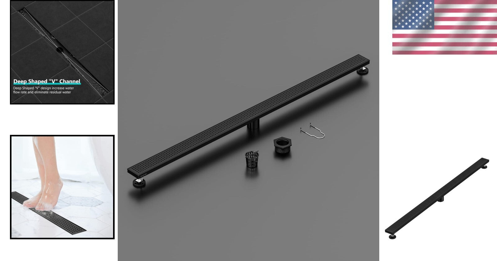 AISI 304 Stainless Steel 72-Inch Linear Shower Drain with Anti-Clogging Features