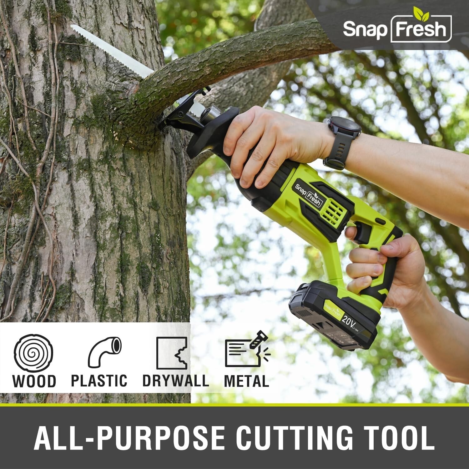 20V Cordless Reciprocating Saw - 3000 SPM, Tool-Free & LED Light for Precision