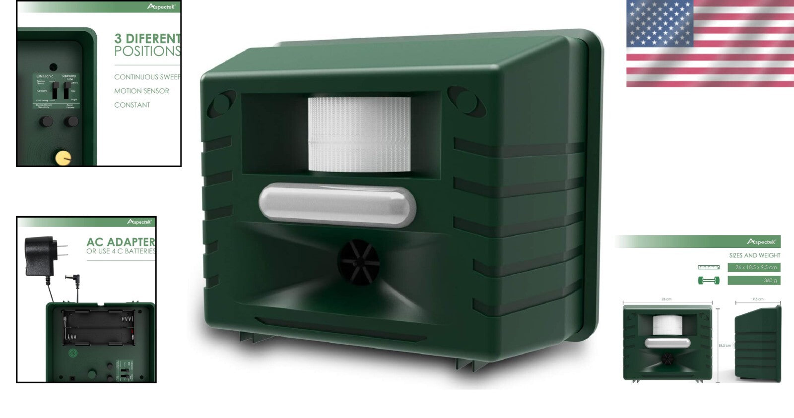 Adjustable Ultrasonic Animal Repeller - Waterproof with Extension Cord & 3 Modes