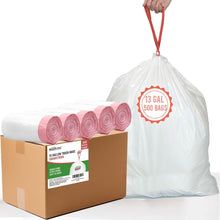 Load image into Gallery viewer, Bulk 500 Count 13 Gallon White Trash Bags - Tear-Resistant Drawstring Liners