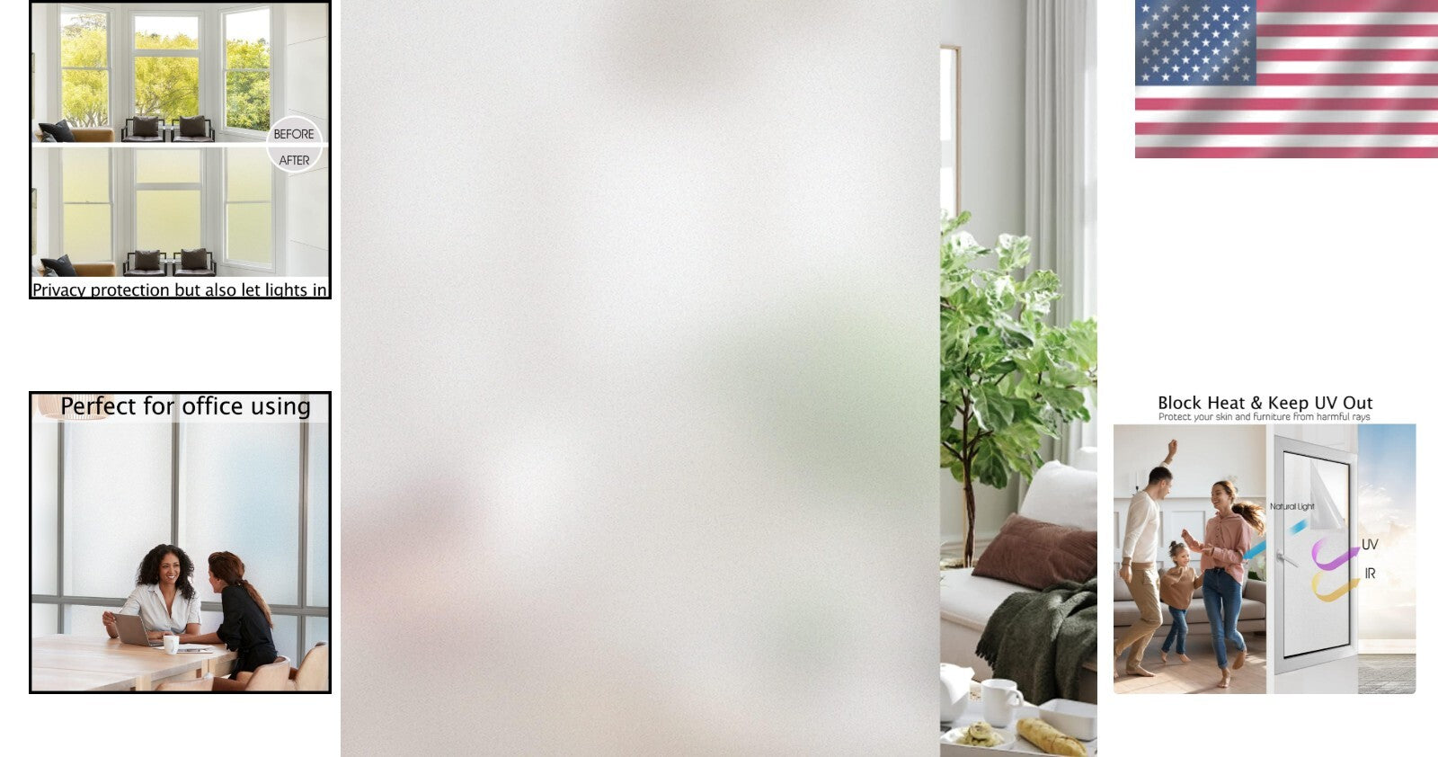 Eco-Friendly Frosted Window Privacy Film - 45.2x6.5ft Static Cling for Homes